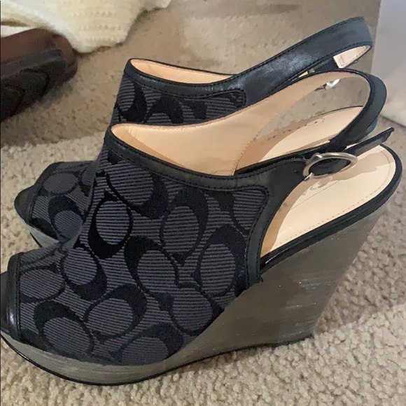 Black & Beige Coach Wedges - Picture 2 of 4